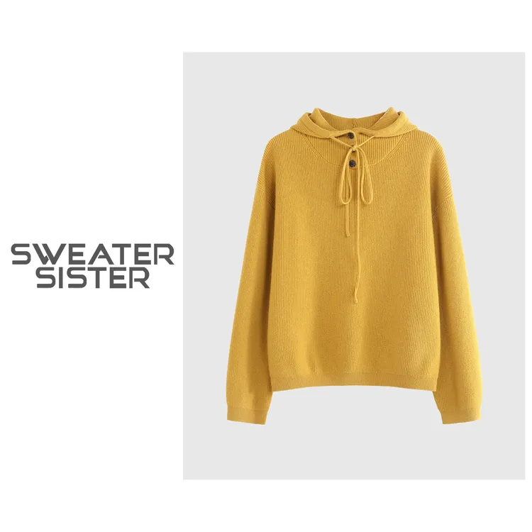 韩系抽绳连帽长袖针织衫宽松慵懒风羊毛上衣女260-8562