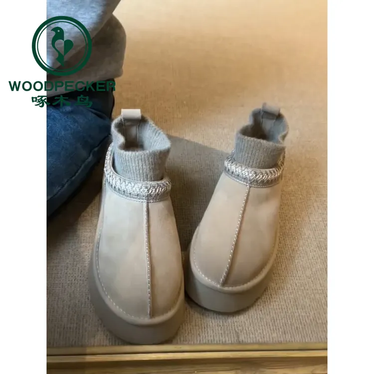 啄木鸟雪地靴女款休闲时尚民族风加绒保暖松糕厚底短筒勃肯棉鞋女