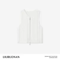 LIURUONAN 25FL【糯米团】复古V领绞花毛针织衫秋季无袖宽松马甲女