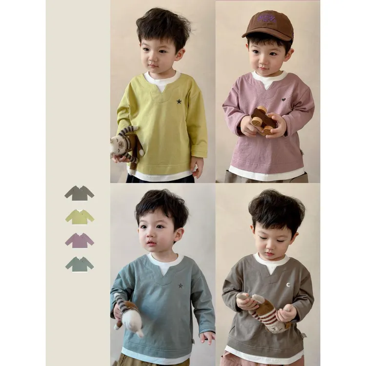 儿童春装女童长袖2025春季新款假两件儿童洋气女童打底衫潮款t恤