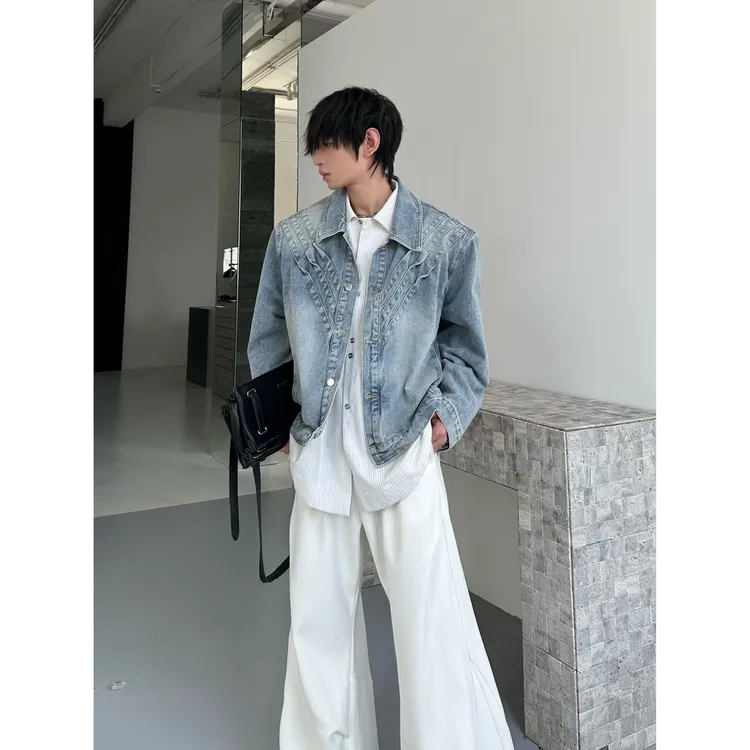 MARTHENAUT 秋季新款小众复古重工牛仔外套领口拼接宽松垫肩夹克