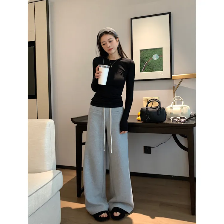 【怒推卫裤】抽绳裤女2025新款百搭慵懒卫裤显瘦宽松阔腿休闲长裤