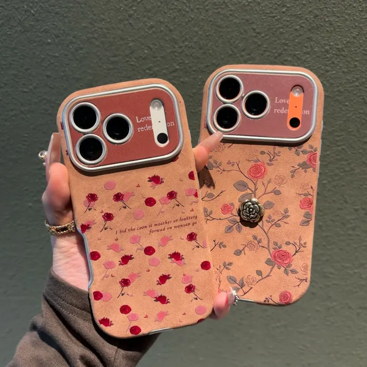 彩色花簇适用苹果17大视窗翻毛皮iPhone16/15promax手机壳华为P70