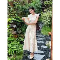 凌茜恣禾【云络】国风新中式针织提花圆领连衣裙气质改良薄纱旗袍裙