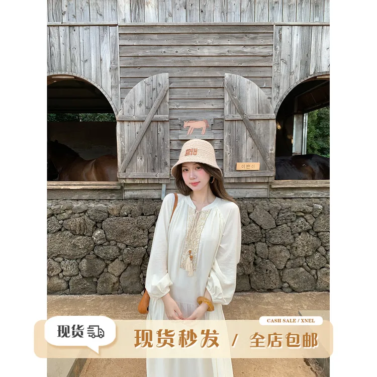 陳文文xenl【捕梦清风】新款波西米亚风新疆穿搭简约白色连衣裙0029