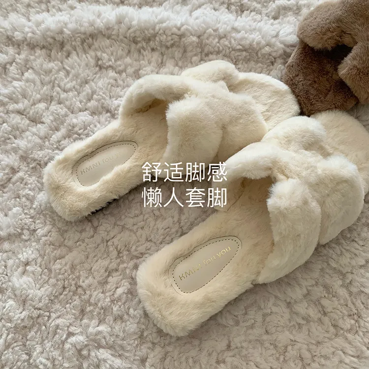 精致！温柔！老钱风格~INS仙女晚晚风毛毛拖鞋秋冬软糯慵懒一字拖鞋