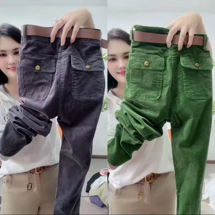 时尚气质九分灯芯绒萝卜裤女秋季爆款高腰显瘦弹力哈伦裤洋气百搭