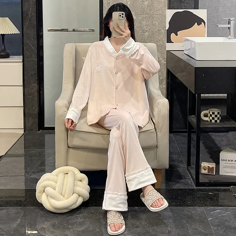 睡衣女秋冬季海岛绒加厚保暖2025新款珊瑚绒淡粉大码春家居服套装
