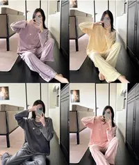 那简家「带胸垫」海岛绒厚实保暖亲肤爱心刺绣家居服