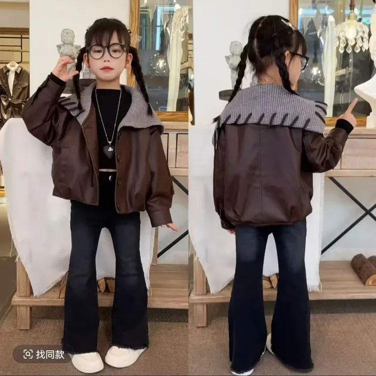 女童皮衣外套秋装2025新款中大童时髦潮酷上衣儿童洋气机车服套装