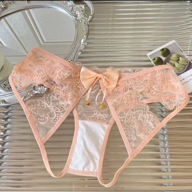 纯欲性感蕾丝镂空低腰铃铛内裤女生蝴蝶结镂空三角裤