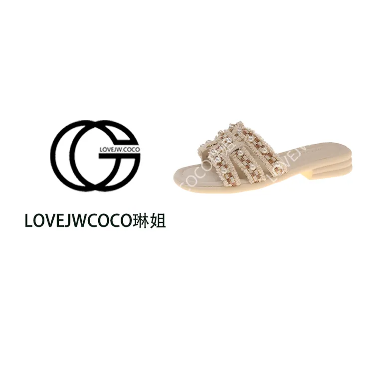 【LOVEJWCOCO】法式珍珠拖鞋女夏外穿小香风时尚平底凉拖鞋TS101