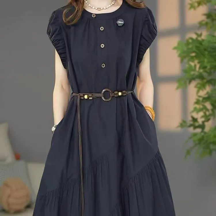 高端轻奢洋气连衣裙2025夏季新款收腰显瘦遮肉气质减龄时尚中长裙