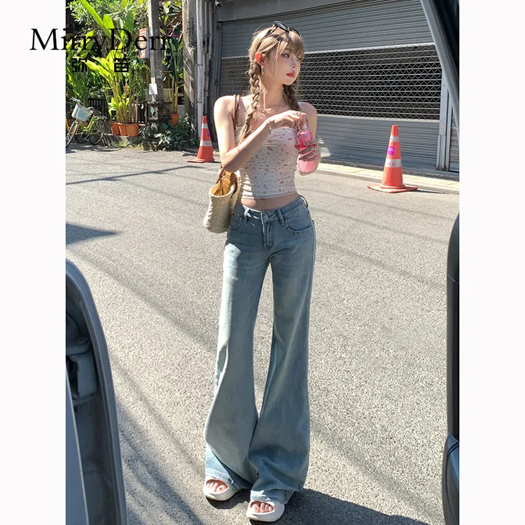 MirryDerr/弥笛浅蓝色微喇牛仔裤女2025夏季新款高个子加长喇叭裤
