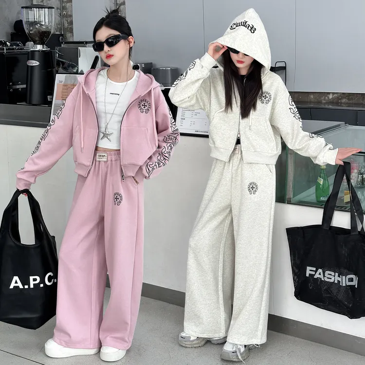 女童秋季套装2025新款时尚洋气中大童潮流开衫高级感运动卫衣套装