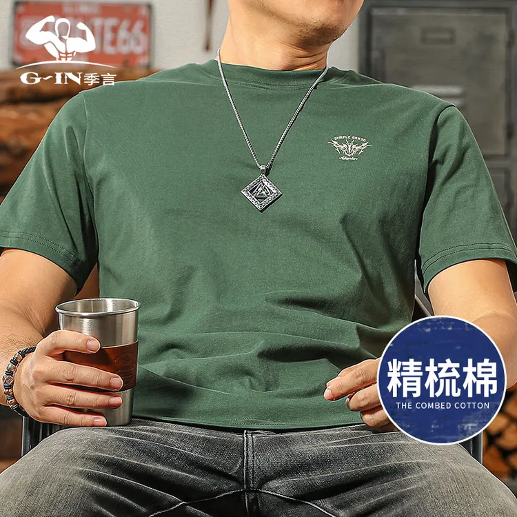 男士短袖t恤2025新款纯棉 圆领印花潮流体恤 夏季美式复古打底衫