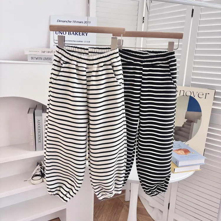 儿童纯棉条纹校服裤运动裤25秋款童装男童女童束脚宽松休闲长裤子