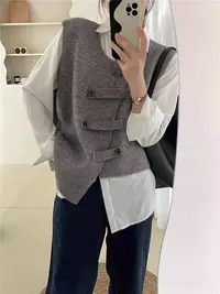 D-4韩系百搭宽松秋季加绒加厚款纽扣马夹一粒扣女简约