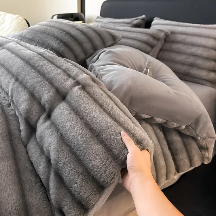 冬季防兔毛绒四件套加厚200*230单件被套不掉毛防静电床单床笠款