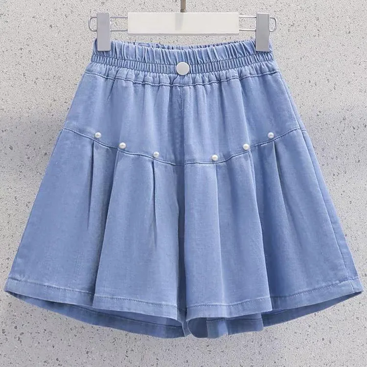 女童短裤夏季洋气童装新款中大童天丝女孩宽松裙裤薄款牛仔休闲