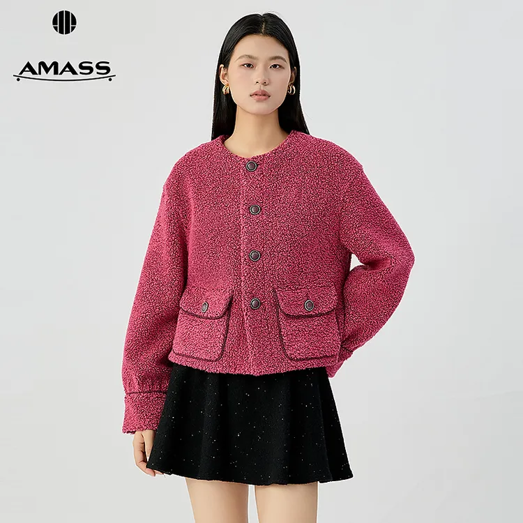阿玛施AMASS品质女装时尚百搭时髦色彩格纹轻奢小香风外套5400912