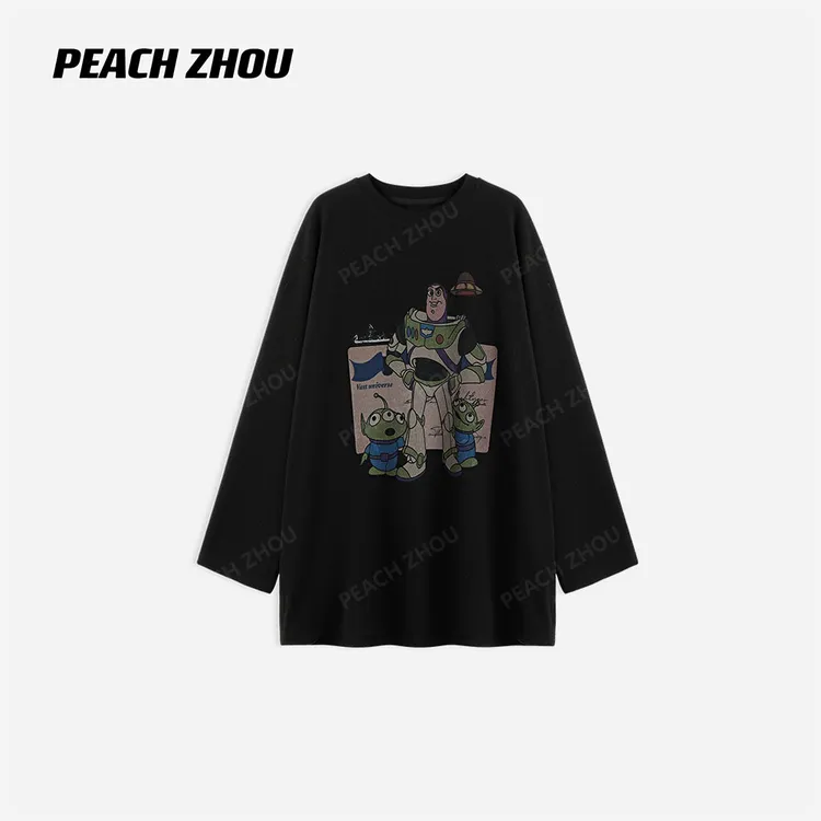 『PEACHZHOU』舒暖绒巴斯光年卡通印花宽松圆领长袖休闲大版卫衣