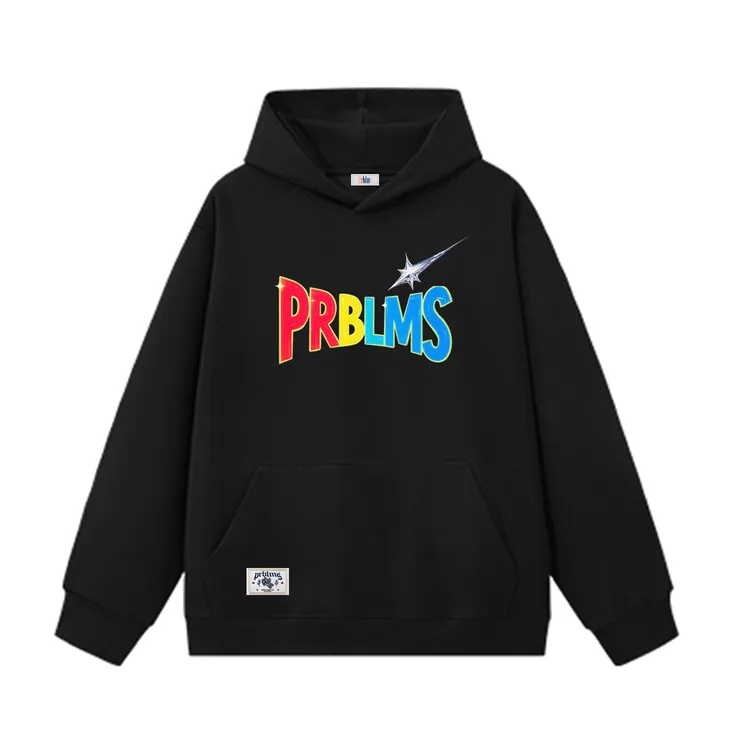 PRBLMS美式复古彩虹logo印花宽松百搭时尚男女秋冬连帽卫衣帽衫