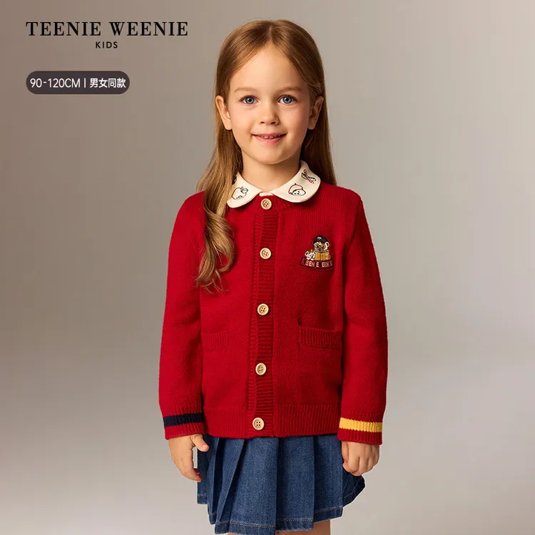 TeenieWeenie Kids小熊童装秋冬宝宝刺绣圆领开衫毛衣T0CK258985I