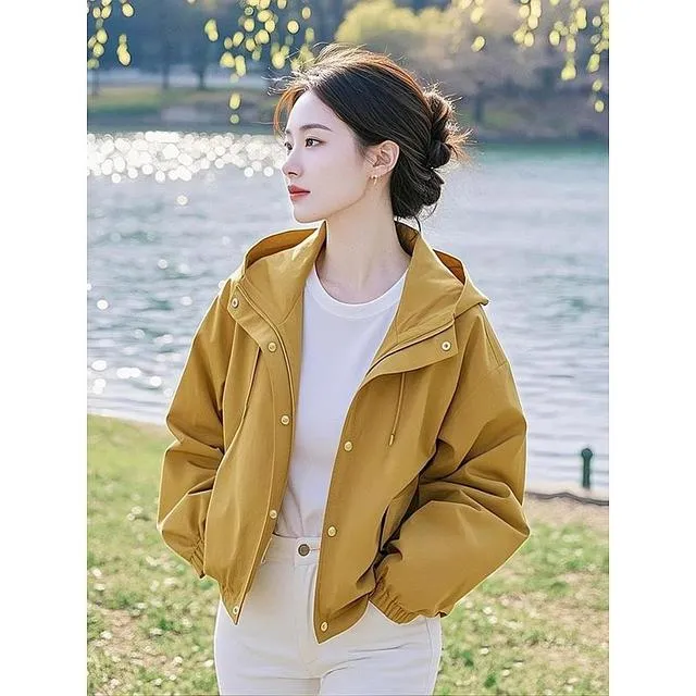 黄色开春外套女2025新款爆款春秋装上衣独特超好看冲锋衣休闲夹克