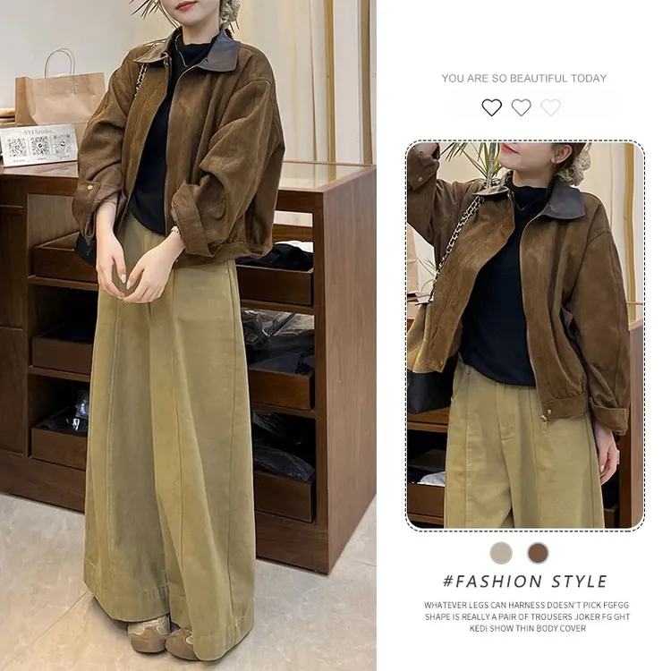 小众撞色翻领短款外套女2025秋冬新款韩系高级感显瘦机车服夹克