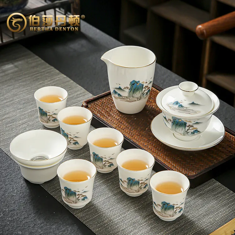 BERTHA DENTON/伯莎丹顿白瓷全套功夫陶瓷茶具家用套装礼盒羊脂玉