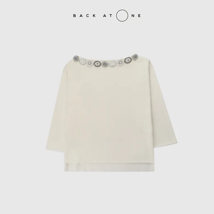 BackAtOne“云间星缕”  休闲手工钉珠一字领针织衫 BFF-1AB030H-K