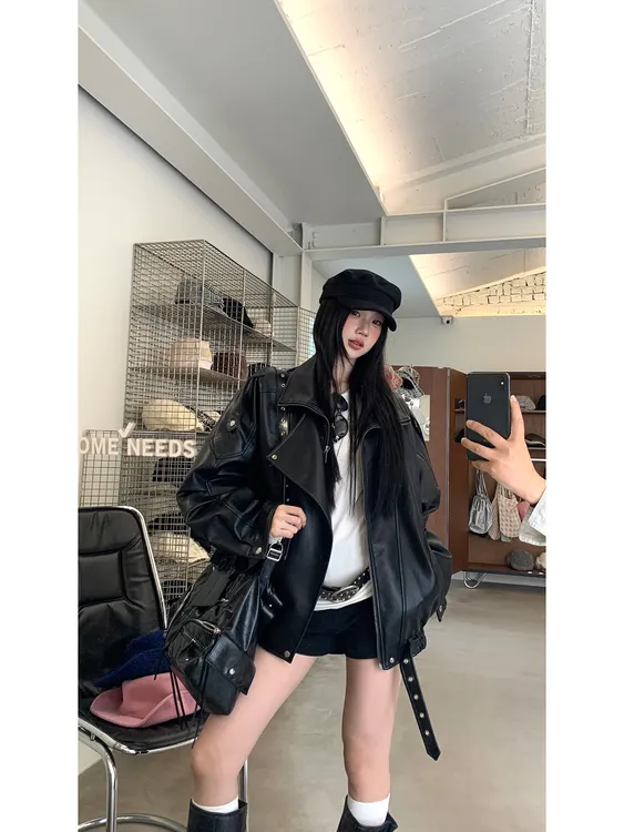 高级感黑色皮衣外套女2025新款秋季酷飒风独特超好看机车复古夹克