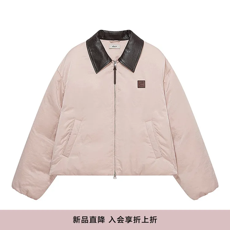 【dzzit高颜值羽绒】地素25冬摩登拼接环保皮翻领外套女3J4K201