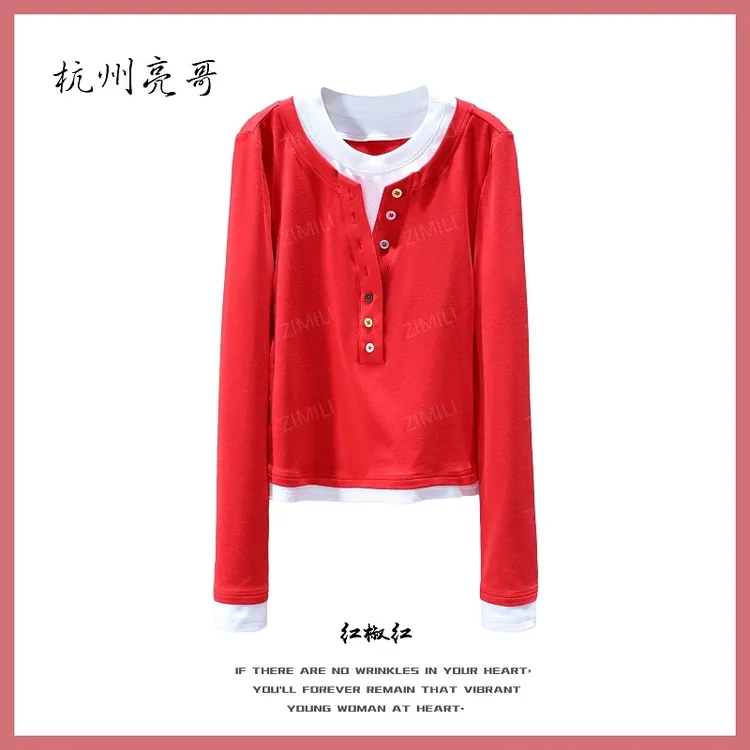 【亮哥欧货女装】冬季磨毛加厚《豆蔻》椒红高弹显瘦打底上衣26275-D4