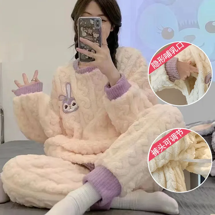 孕妇睡衣冬季月子服加绒加厚产妇产后怀孕期喂奶住院坐月子套装女