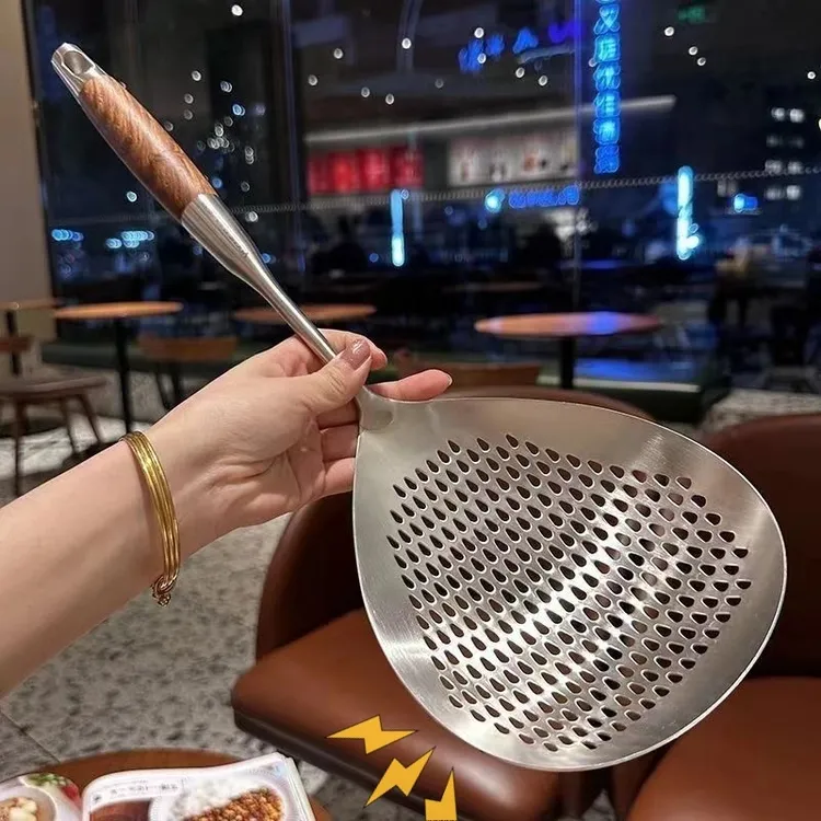 不锈钢花椒勺家用厨房油炸大号加深捞面捞饺子神器梨花漏勺