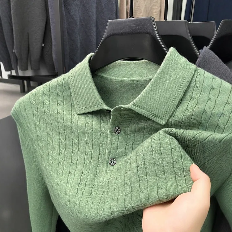 DeweLvum匠心制作！一眼就爱上!新款商务修身翻领针织长袖毛衣男潮