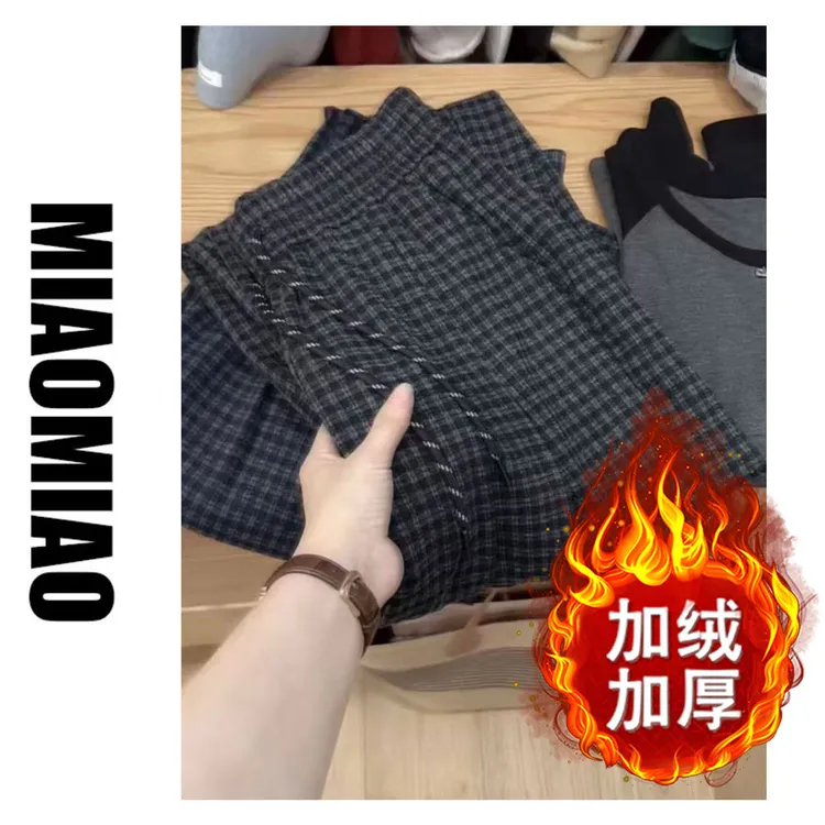 苗苗家巨好穿！韩系复古经典格子秋冬毛呢显瘦直筒裤