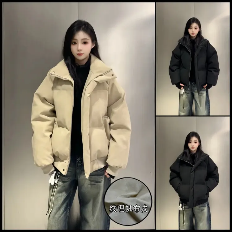 AT 2025冬季高品质帆布皮外套棉服男上衣百搭宽松