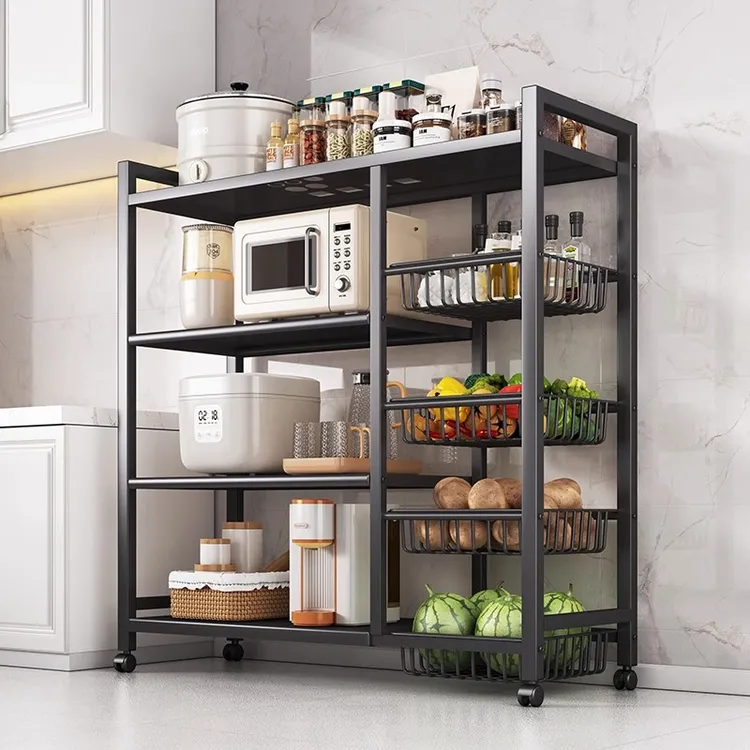 厨房置物架多层蔬菜分层储物架子落地式微波炉烤箱架锅具收纳架