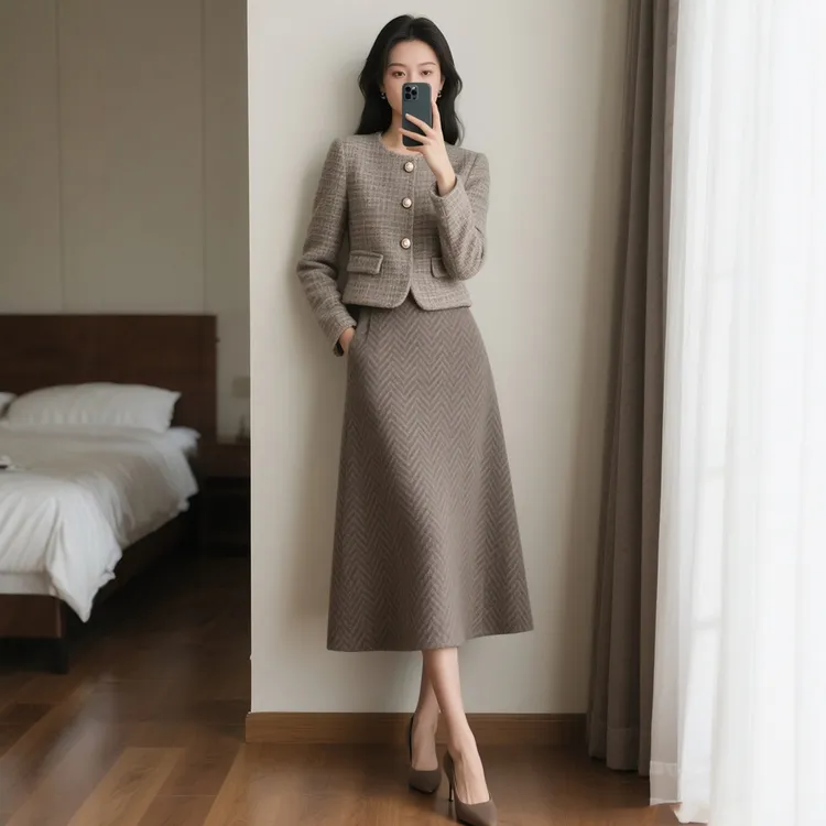 秋冬新款女装时尚法式复古知性优雅两件套装半身裙子通勤洋气女士