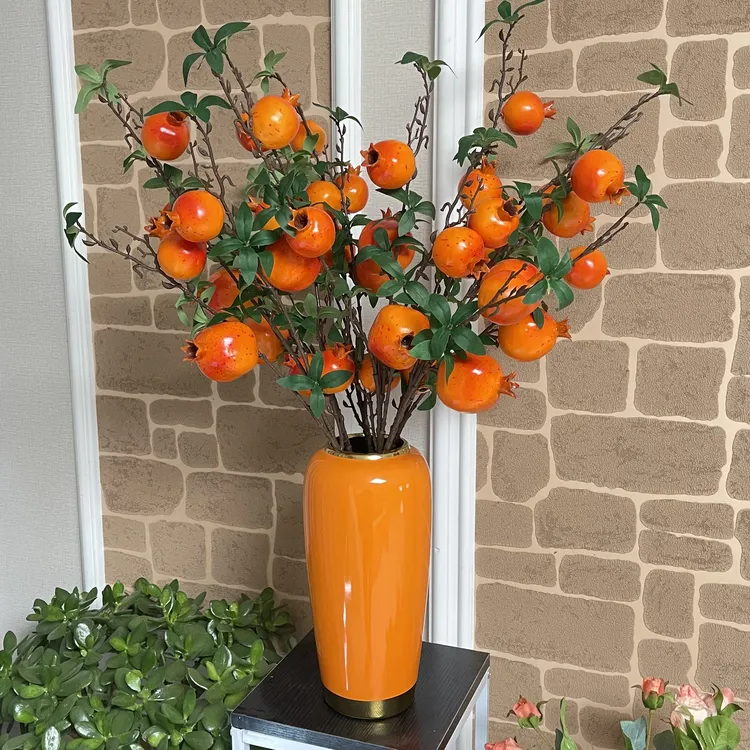 高端仿真石榴花瓶居家办公装饰摆件