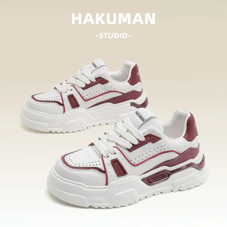 HAKUMAN厚底老爹鞋小白鞋男鞋休闲鞋头层牛皮板鞋潮鞋增高秋季ins