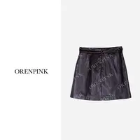 OREN PINK/奥粉25年新款美拉德咖色A字设计感女装短半裙