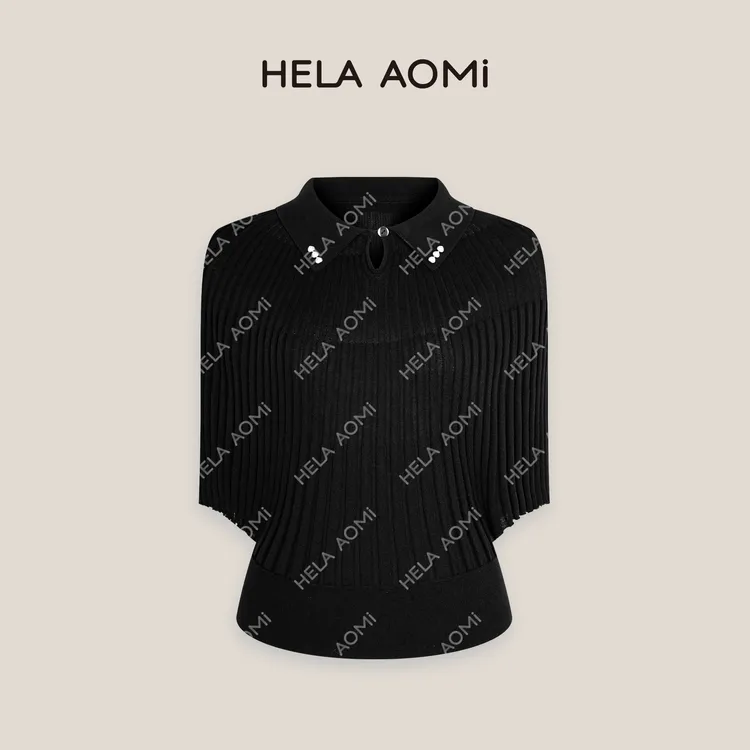 HELAAOMI “风琴斗篷”天丝亚麻简约气质针织衫上衣CY5BC32408