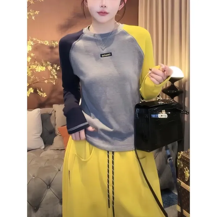 2025撞色打底衫内搭女冬季新款休闲百搭显瘦长袖T恤上衣8059