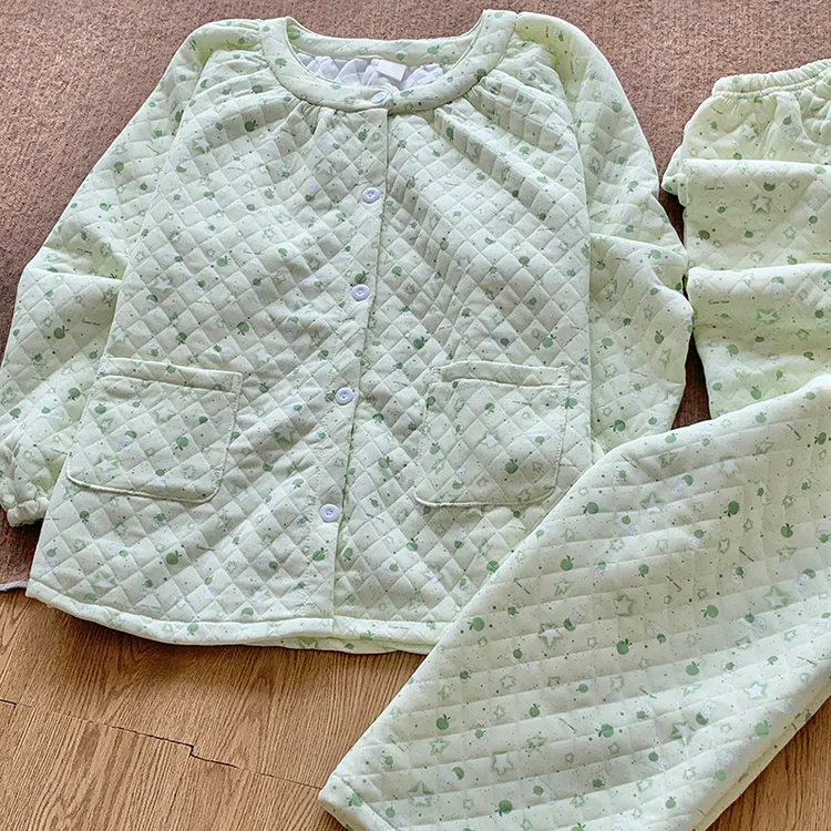 空气棉长袖睡衣女款秋冬季夹层棉加厚2025新款甜美苹果家居服套装