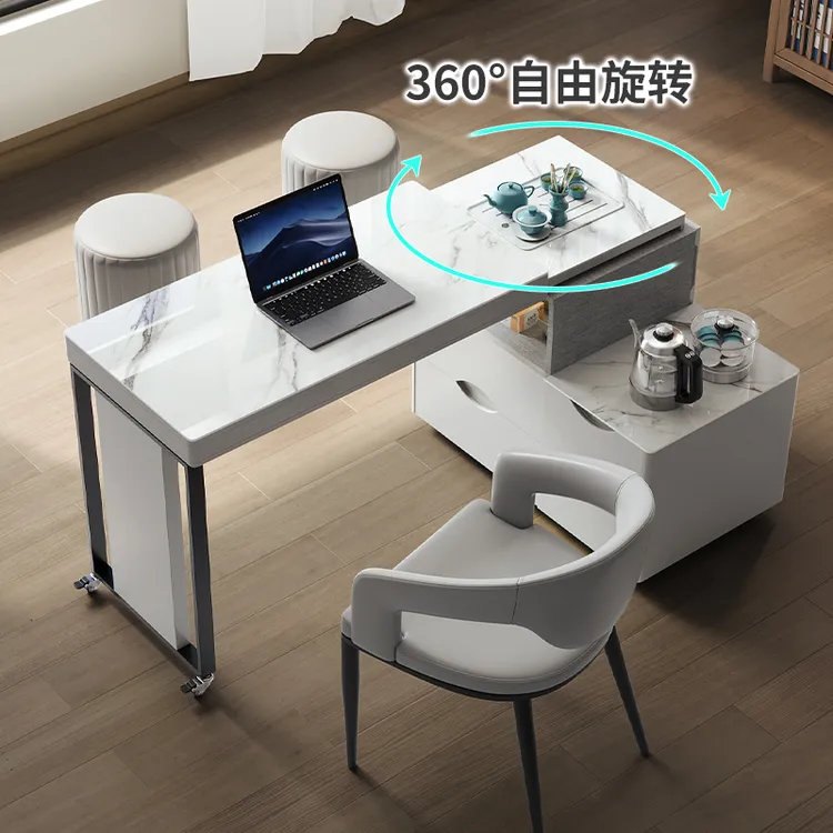移动旋转伸缩茶桌轻奢现代高级感茶台简约家用客厅岩板阳台泡茶桌