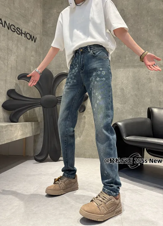 【屿雾】秋冬重磅小脚休闲潮流牛仔裤复古时尚中性修身轻奢百搭长裤